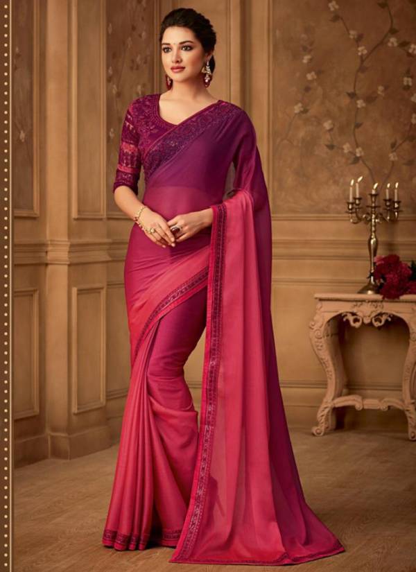 TFH SANDALWOOD Designer Party Wear Rasberry Silk Fancy Latest Saree Collection